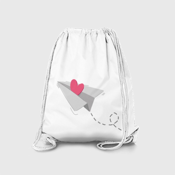 Рюкзак «Милый бумажный самолетик с сердечком, подарок для парня/девушки на 14 февраля, день влюбленных, валентинка сердце»