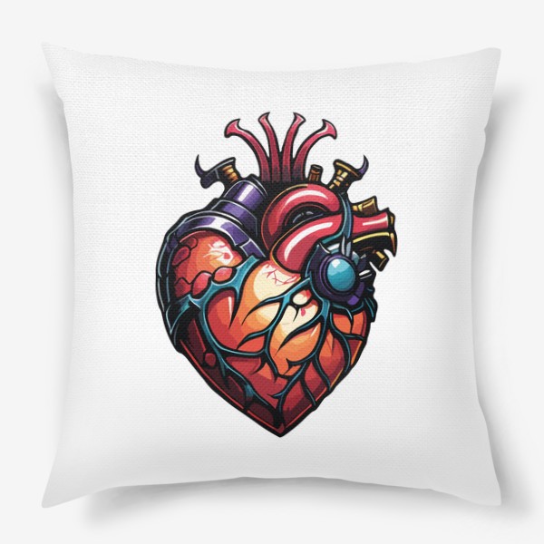 Подушка «Сердце киборга, татуировка в стиле стимпанк, роботы, мужской принт»