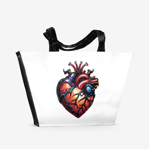 Пляжная сумка «Сердце киборга, татуировка в стиле стимпанк, роботы, мужской принт»