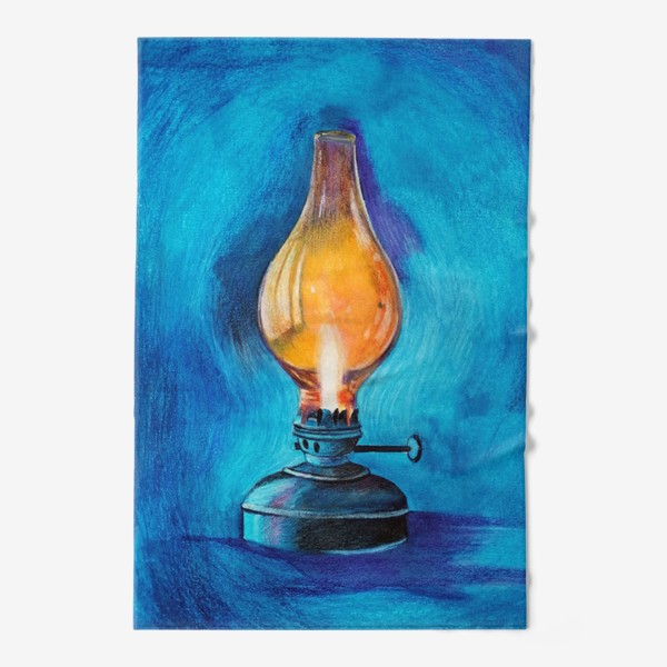Полотенце «Керосиновая лампа на синем фоне»