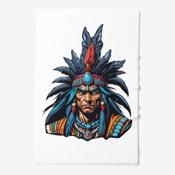 Полотенце «Вождь американских индейцев с перьями на голове, индеец в стиле комикс, мужской принт»