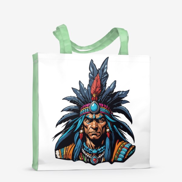 Сумка-шоппер &laquo;Вождь американских индейцев с перьями на голове, индеец в стиле комикс, мужской принт&raquo;