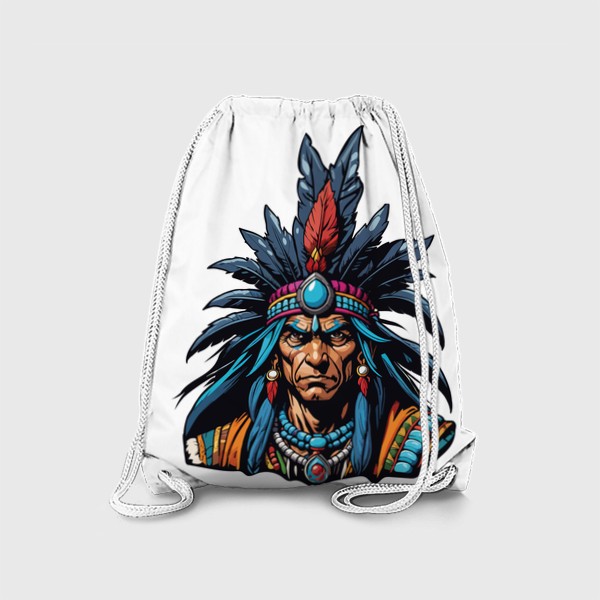 Рюкзак «Вождь американских индейцев с перьями на голове, индеец в стиле комикс, мужской принт»