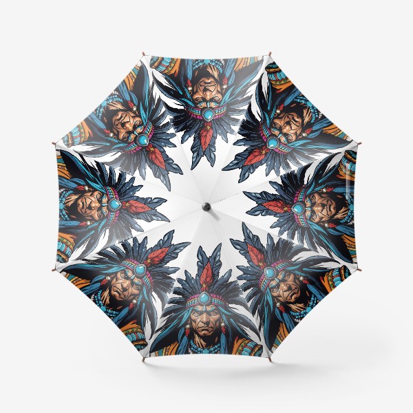 Зонт «Вождь американских индейцев с перьями на голове, индеец в стиле комикс, мужской принт»