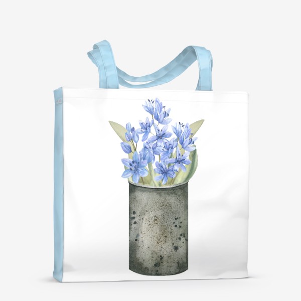 Сумка-шоппер «Акварельные голубые весенние цветы в жестяной банке»