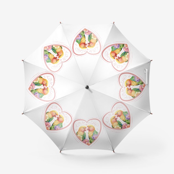 Зонт «Милые влюбленные попугаи - неразлучники в сердечке с надписью, попугайчики вместе навсегда»