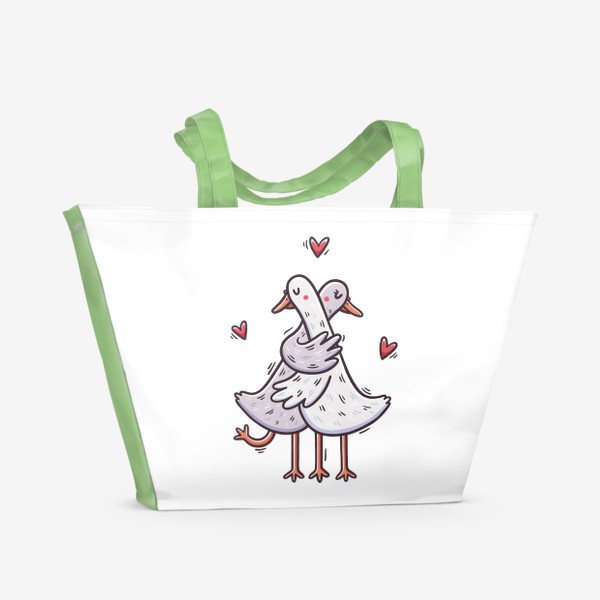 Пляжная сумка «Гуси и любовь. Валентинка. Подарок на 14 февраля»