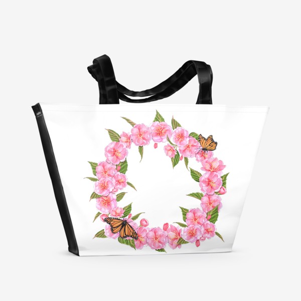 Пляжная сумка «Венок из цветов сакуры. Акварель»