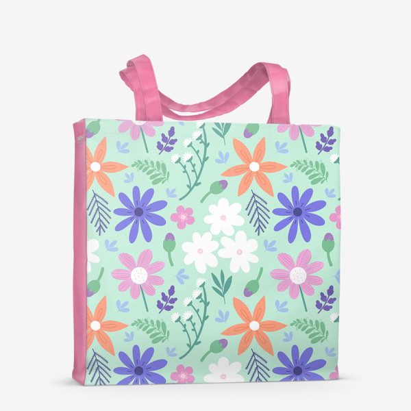 Сумка-шоппер «Садовые цветы на зеленом фоне»