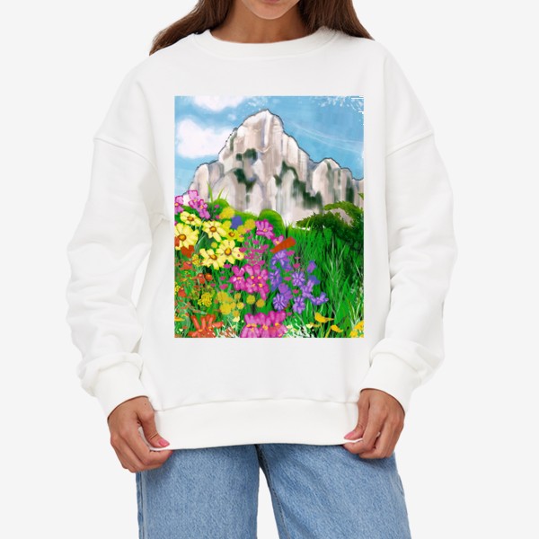 Свитшот «Цветы в горах маслом»