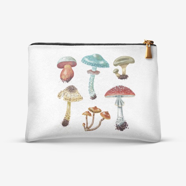 Косметичка «Красивые разноцветные лесные грибочки, несъедобные и ядовитые грибы, осень, грибная пора, яркий подарок грибнику»