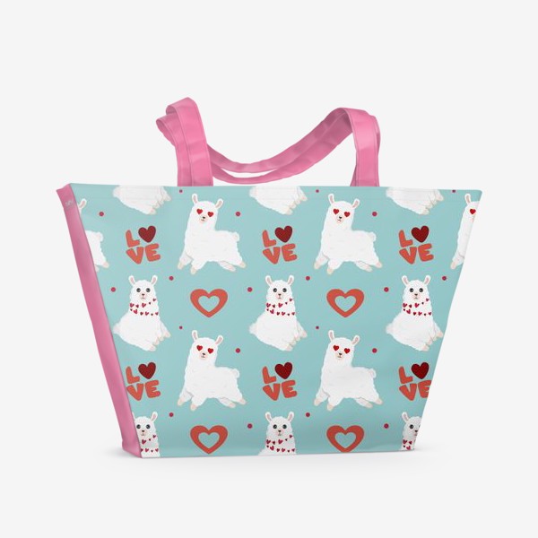 Пляжная сумка «Альпака и сердечки. Милая альпака»