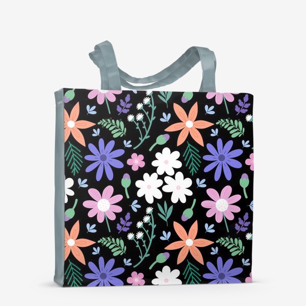 Сумка-шоппер «Садовые цветы на черном фоне»