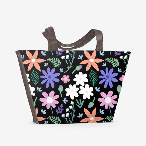 Пляжная сумка «Садовые цветы на черном фоне»