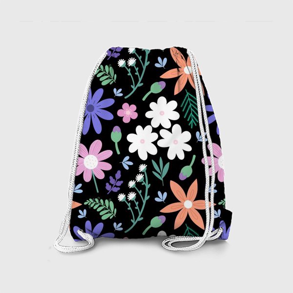 Рюкзак «Садовые цветы на черном фоне»