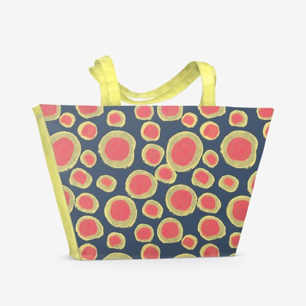 Пляжная сумка «Желто-розовые круги на сером фоне »