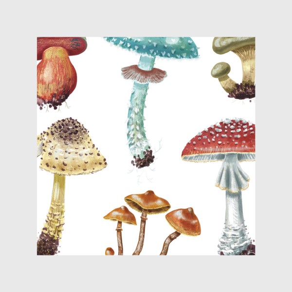 Скатерть «Красивые разноцветные лесные грибочки, несъедобные и ядовитые грибы, осень, грибная пора, яркий подарок грибнику»