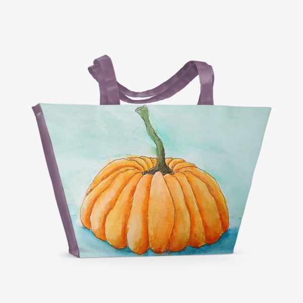 Пляжная сумка «Рыжая тыква. Тыква. Осень. Акварель. Рисунок тыквы.»