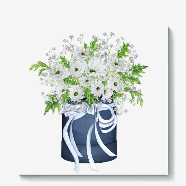 Холст «Белые хризантемы в подарок»