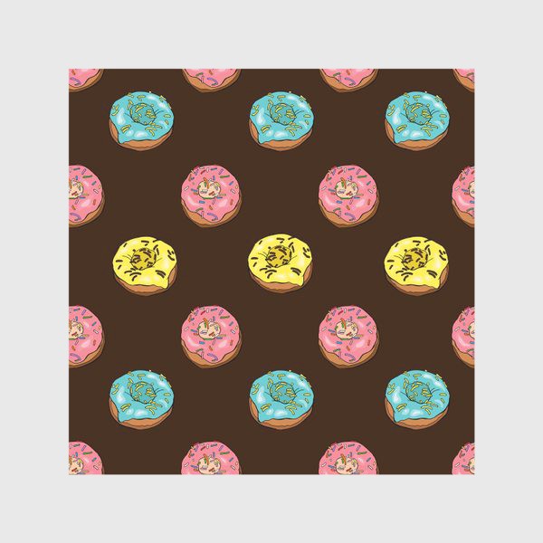 Скатерть «Пончики с желтой, розовой и голубой глазурью на коричневом фоне»