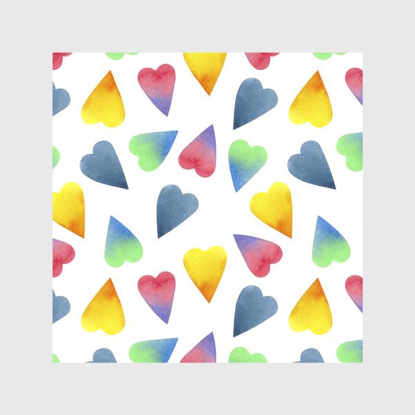 Шторы «Разноцветные акварельные сердечки на белом фоне»