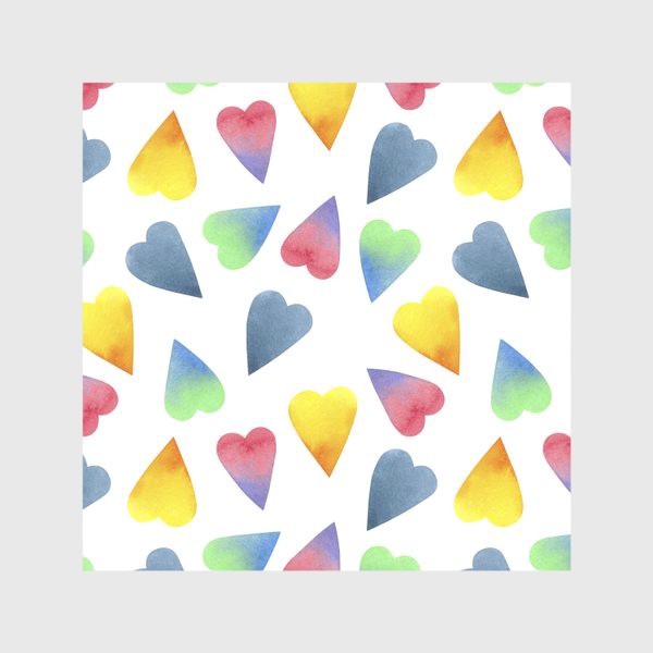 Скатерть «Разноцветные акварельные сердечки на белом фоне»
