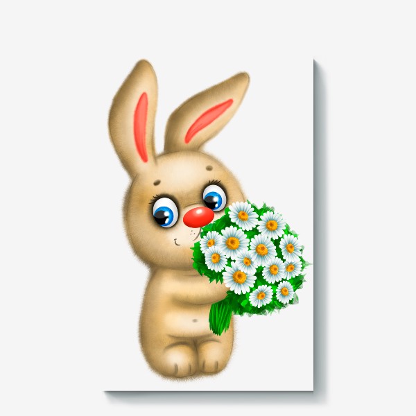 Холст «Плюшевый заяц с цветами»