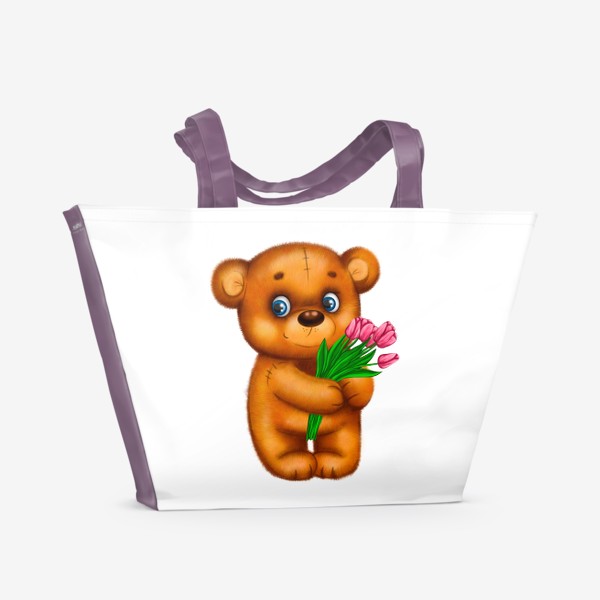 Пляжная сумка «Плюшевый мишка с цветами»