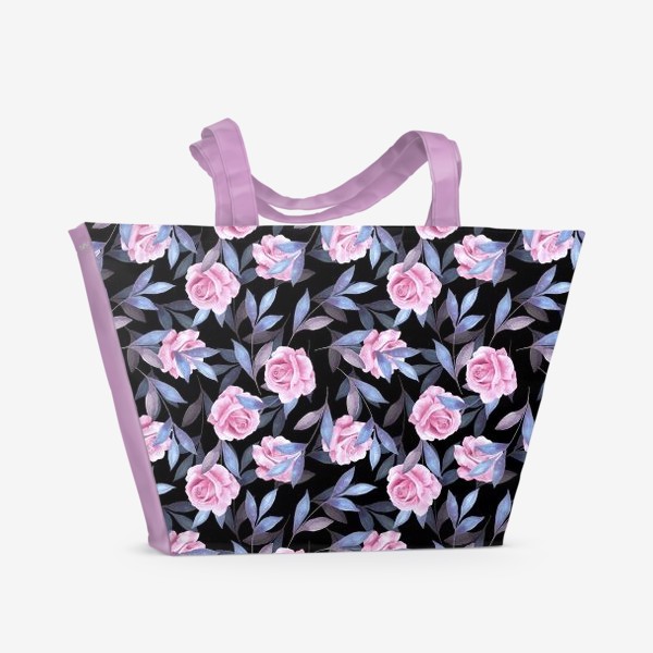 Пляжная сумка «Розы с голубыми листьями. Цветочный паттерн»