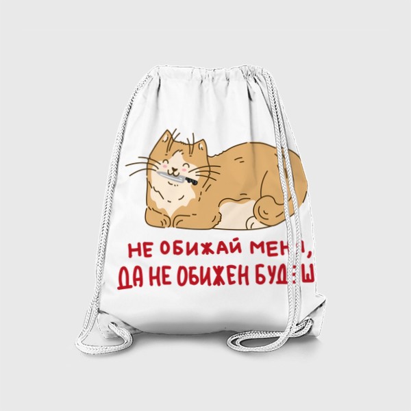 Рюкзак «Забавный котик с ножом, аниме животные с ножами, мультяшный кот, прикольная надпись не обижай меня да не обижен будешь»