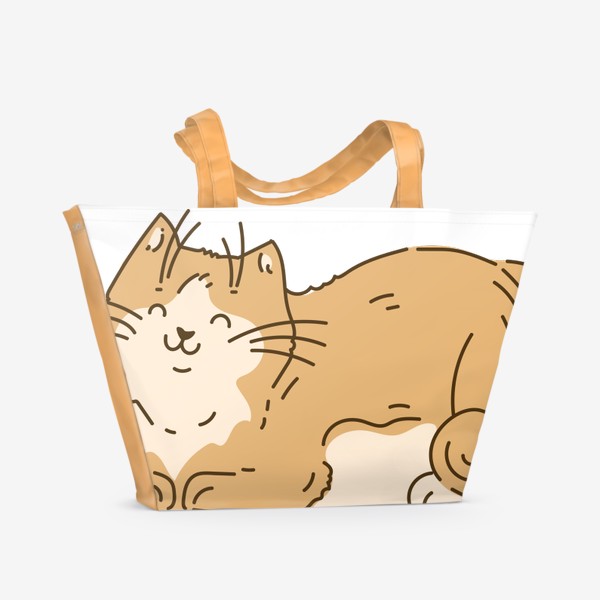 Пляжная сумка «Просто милый толстый улыбающийся кот, аниме кавай мультяшный котик»