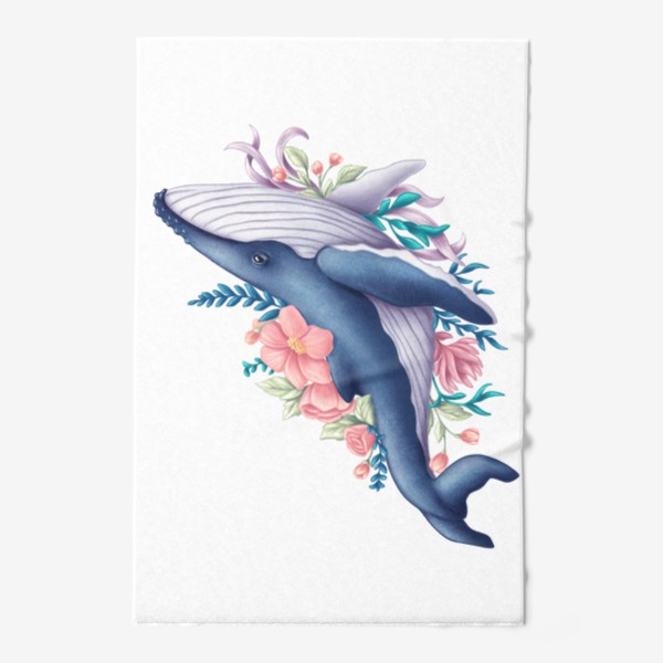 Полотенце «Синий кит и цветы»