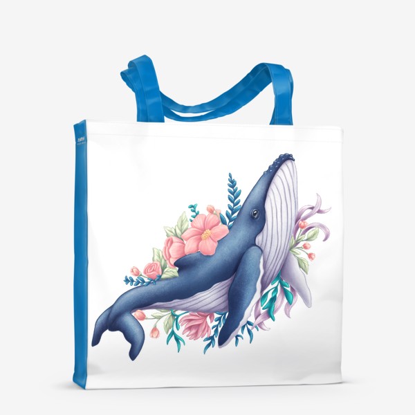 Сумка-шоппер «Синий кит и цветы»