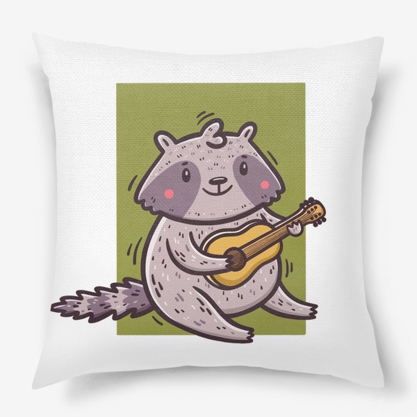 Подушка «Милый енот играет на гитаре. Укулеле. Песня. Музыка»