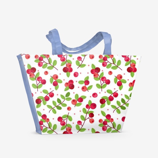 Пляжная сумка «Яркий паттерн с красными ягодами, калина»