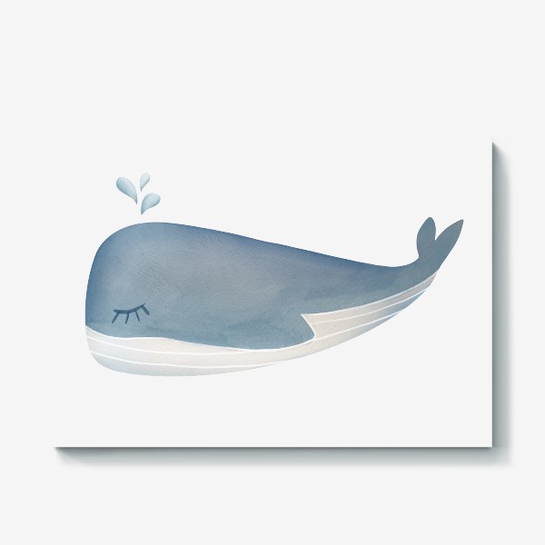 Холст «Милый акварельный кит. Нежный принт с морскими животными»