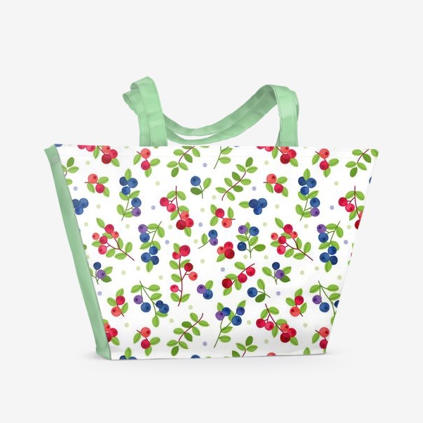 Пляжная сумка &laquo;яркий паттерн с ягодами, черника, голубика, калина, смородина, клюква&raquo;