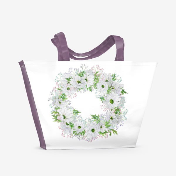 Пляжная сумка «Венок из белых хризантем»