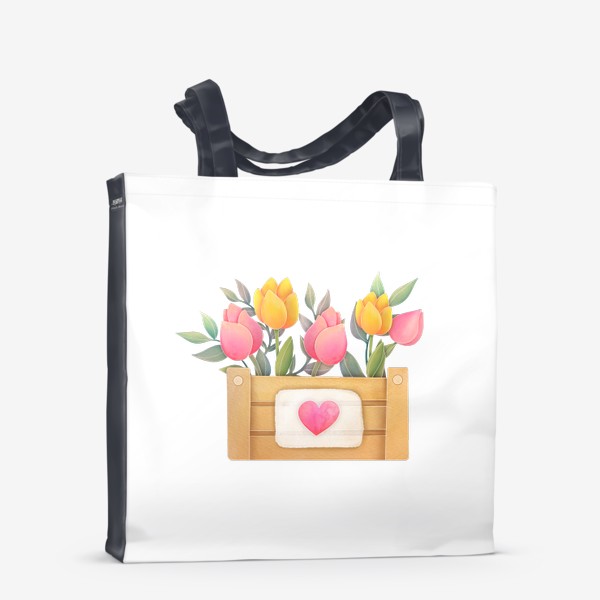Сумка-шоппер «Корзинка с тюльпанами и сердечком»