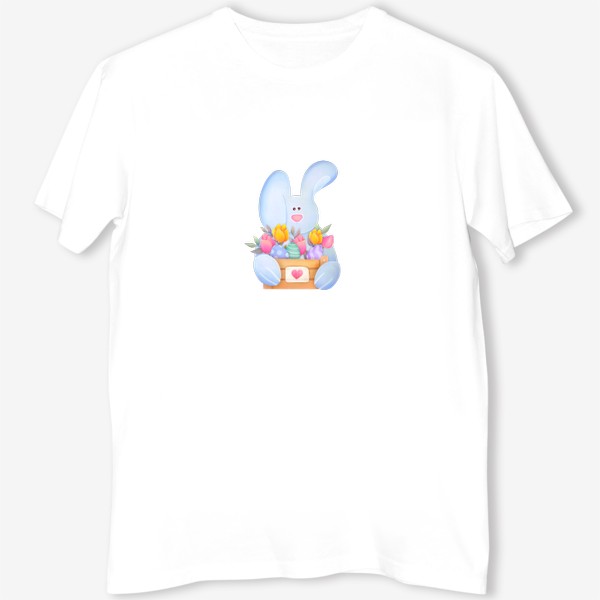 Футболка «Милый кролик с корзинкой цветов и пасхальными яйцами»