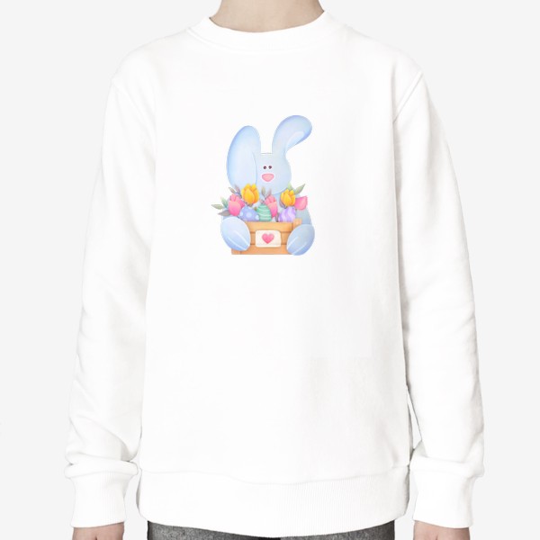 Свитшот «Милый кролик с корзинкой цветов и пасхальными яйцами»