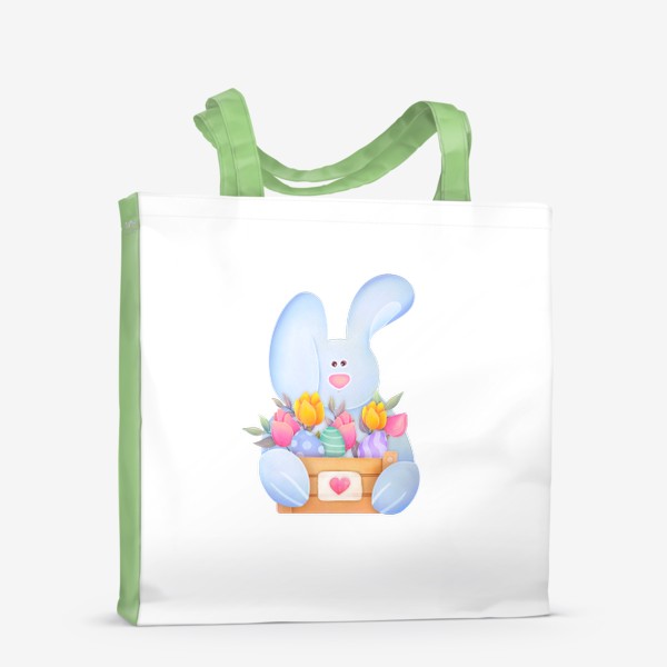 Сумка-шоппер «Милый кролик с корзинкой цветов и пасхальными яйцами»