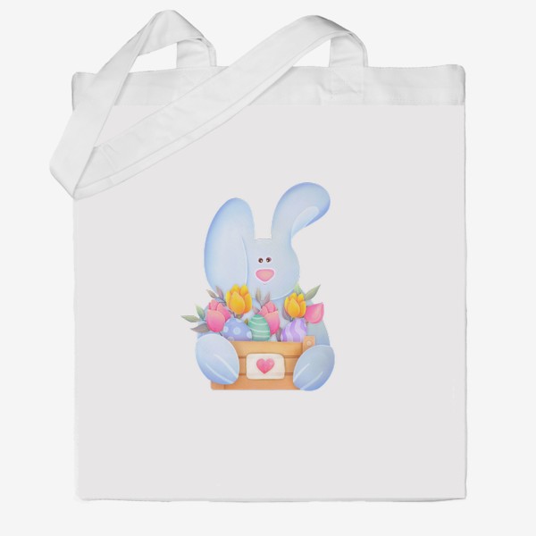 Сумка хб «Милый кролик с корзинкой цветов и пасхальными яйцами»