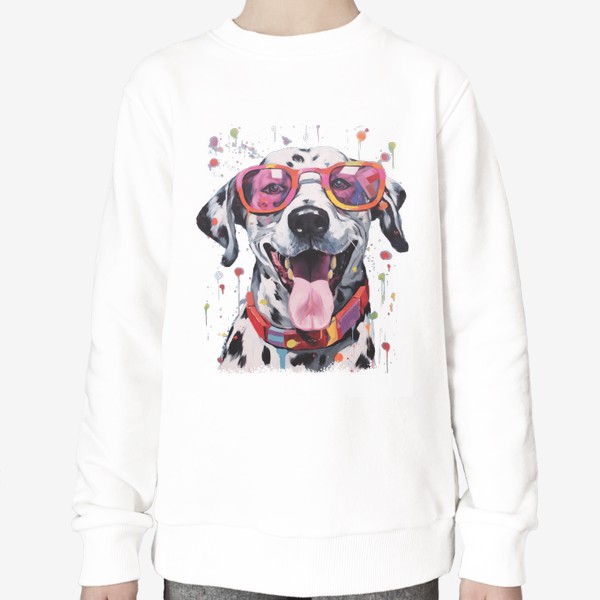 Свитшот «Собака далматинец в розовых очках и с краской»