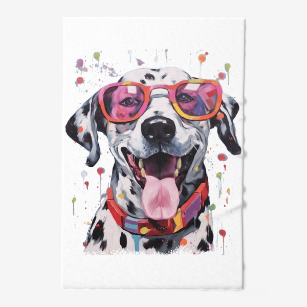 Полотенце «Собака далматинец в розовых очках и с краской»