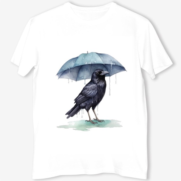 Футболка «Чёрный ворон под зонтом и дождь»