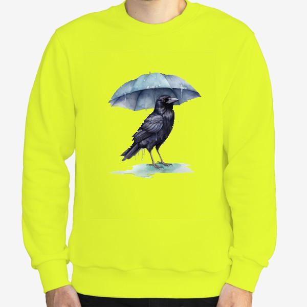 Свитшот «Чёрный ворон под зонтом и дождь»