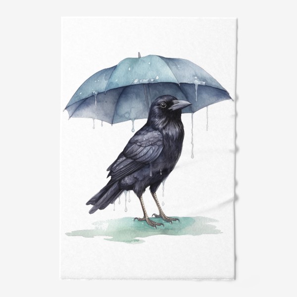 Полотенце «Чёрный ворон под зонтом и дождь»
