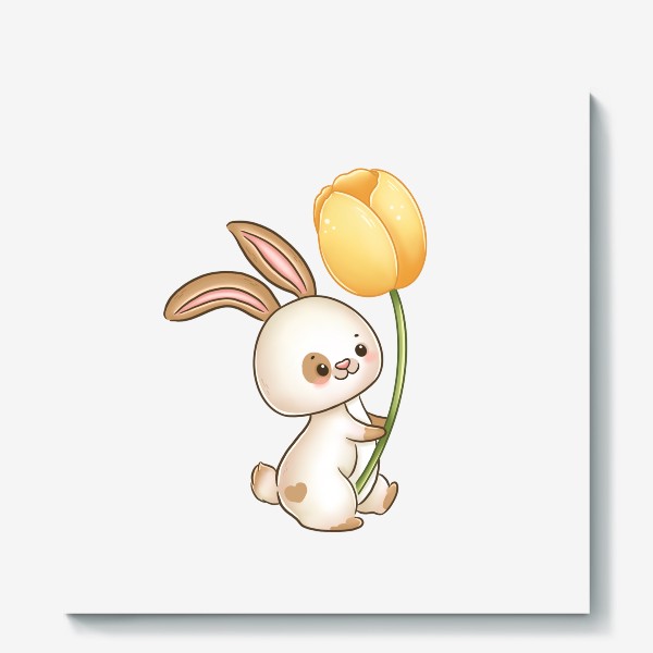 Холст «Кролик с тюльпаном»