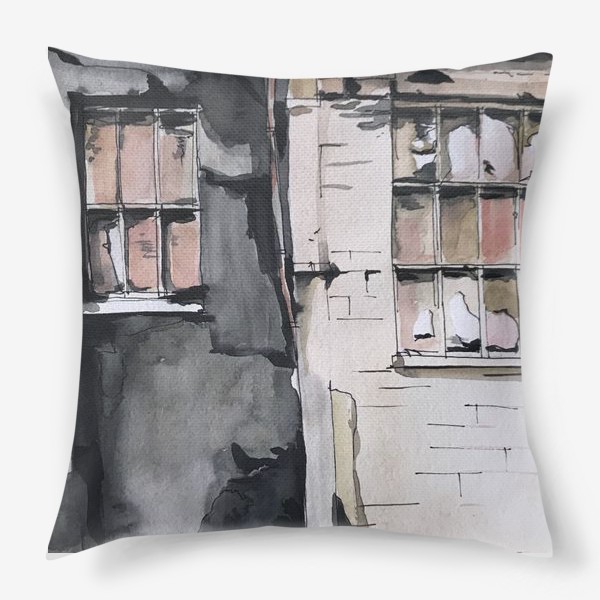 Подушка «Розово-черная стена дома с окнами »